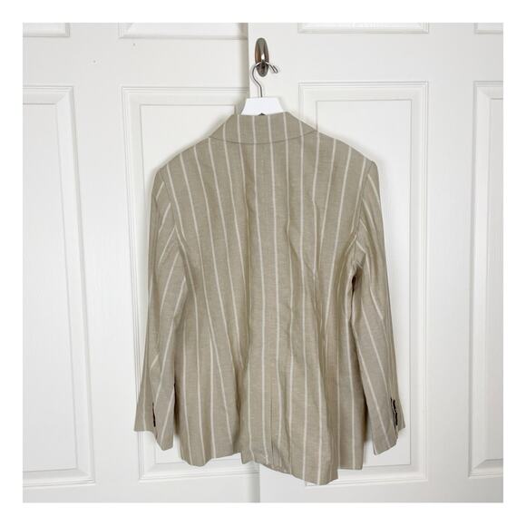 Ann Taylor Pinstriped Double Breasted Tan Linen Blend Blazer Lined NWT - Picture 6 of 11
